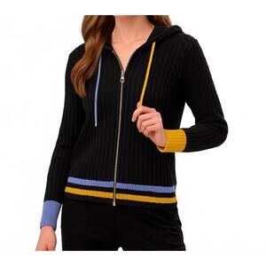 NEW FRENCH KYSS braided zip up hoodie in black/multi